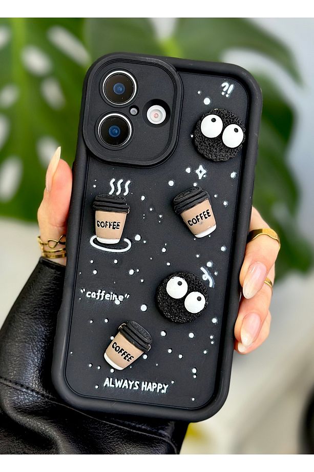 Iphone 16 Uyumlu 3D Siyah Kurabiye Tasarımlı Oyuncaklı Silikon Kılıf - 3