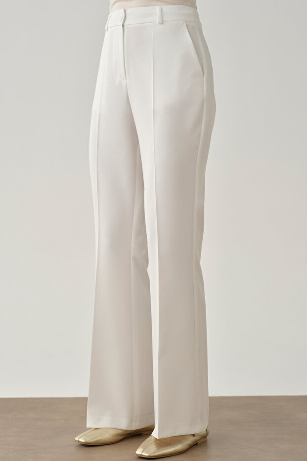 İspanyol Paça Basic Pantolon - Ekru - 7