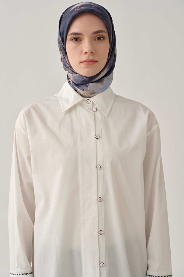 Brit Düğmeli Gömlek - Ekru - 4