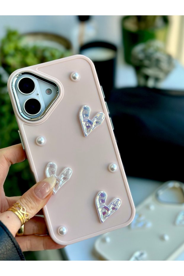 iPhone 16 Compatible 3D Stone Heart Design Silicone Case with Toy