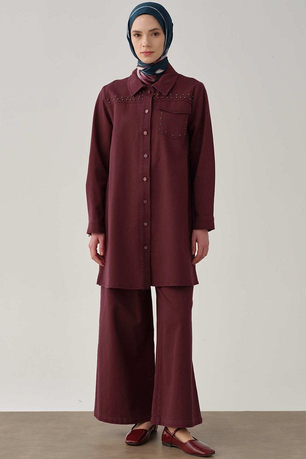 Bol Paça Canvas Pantolon - Mürdüm - 1