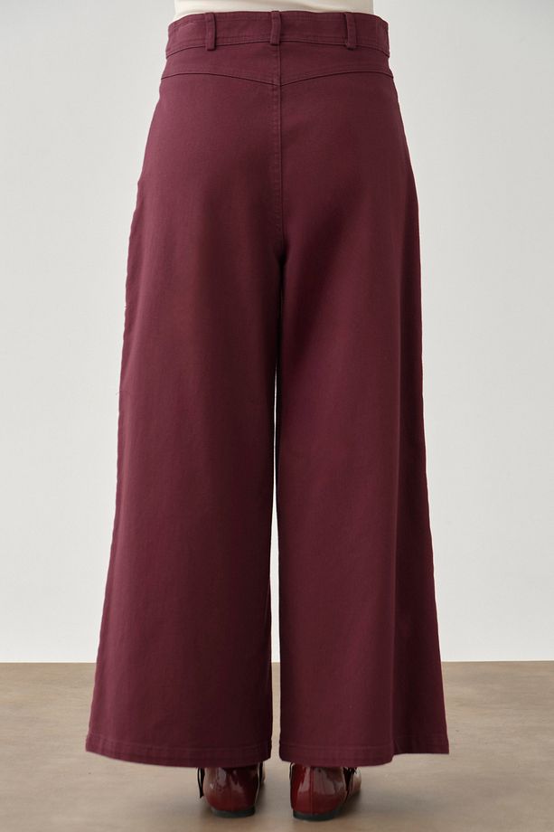 Bol Paça Canvas Pantolon - Mürdüm - 6