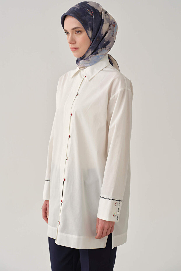 Brit Düğmeli Gömlek - Ekru - 6