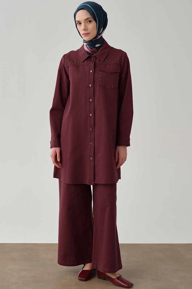 Bol Paça Canvas Pantolon - Mürdüm - 3