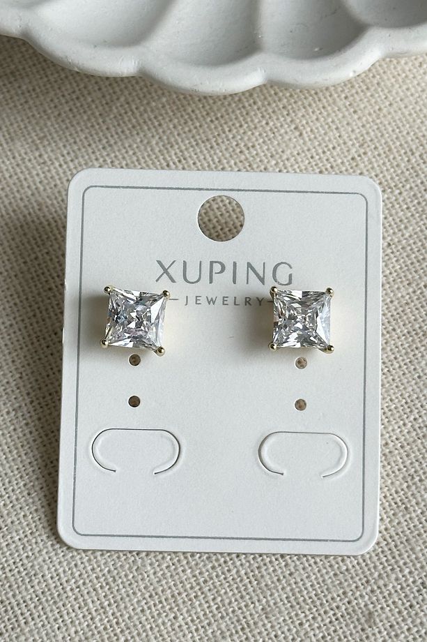 Xuping 14 K Taşlı Kare Mini Kadın Küpe Kadın Kararmaz Xuping Mini Küpe - 3