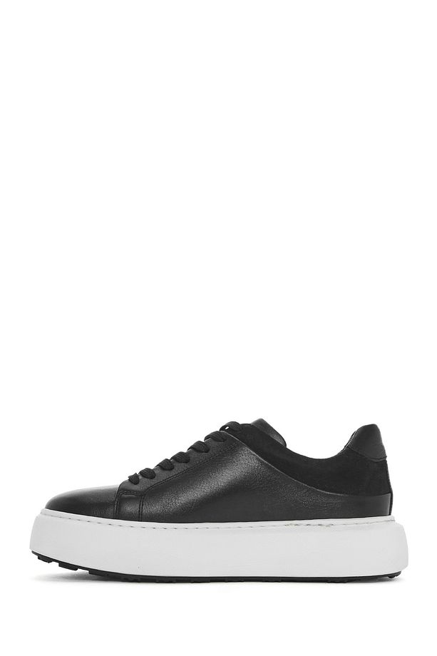 Erkek Siyah Bağcıklı Kalın Tabanlı Deri Sneaker 25SFD641618 - 2