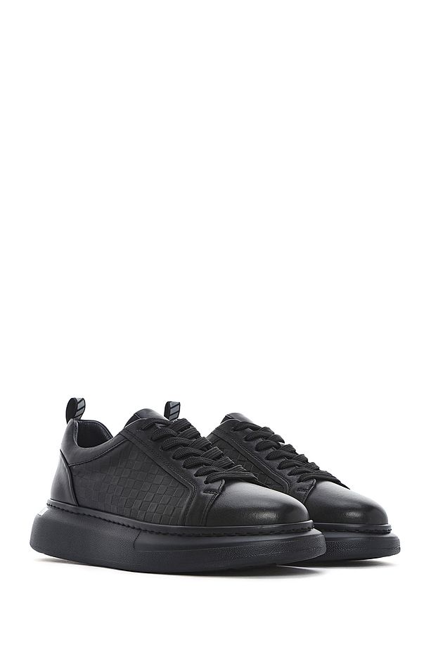 Erkek Siyah Bağcıklı Kalın Tabanlı Deri Sneaker 25SFD641418 - 3
