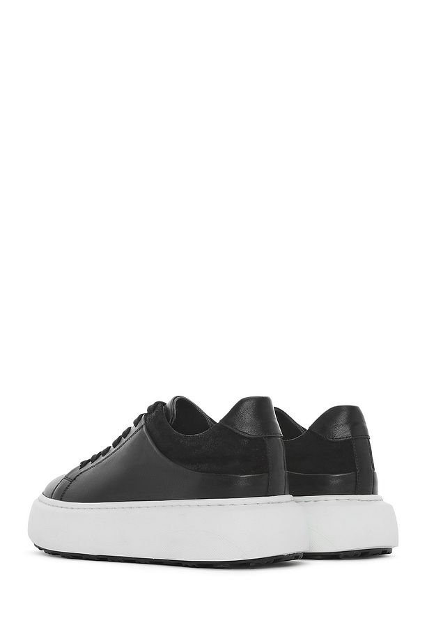 Erkek Siyah Bağcıklı Kalın Tabanlı Deri Sneaker 25SFD641618 - 5