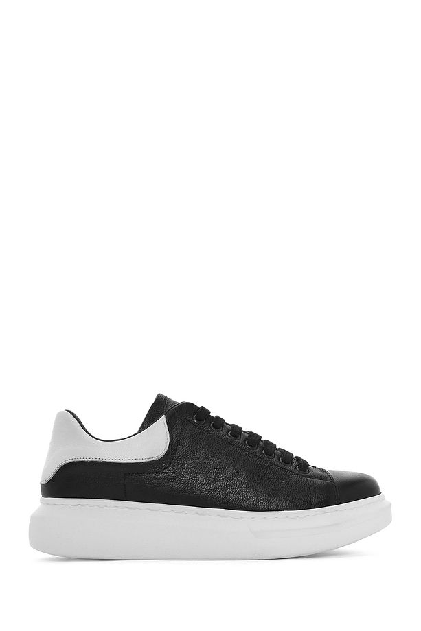 Erkek Siyah Bağcıklı Kalın Tabanlı Deri Sneaker 25SFD752218 - 1