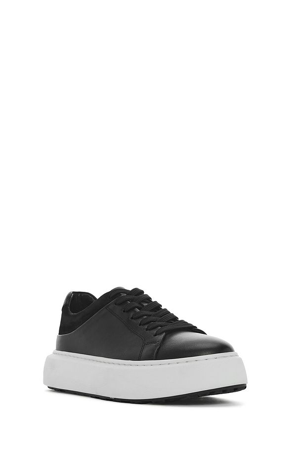 Erkek Siyah Bağcıklı Kalın Tabanlı Deri Sneaker 25SFD641618 - 6