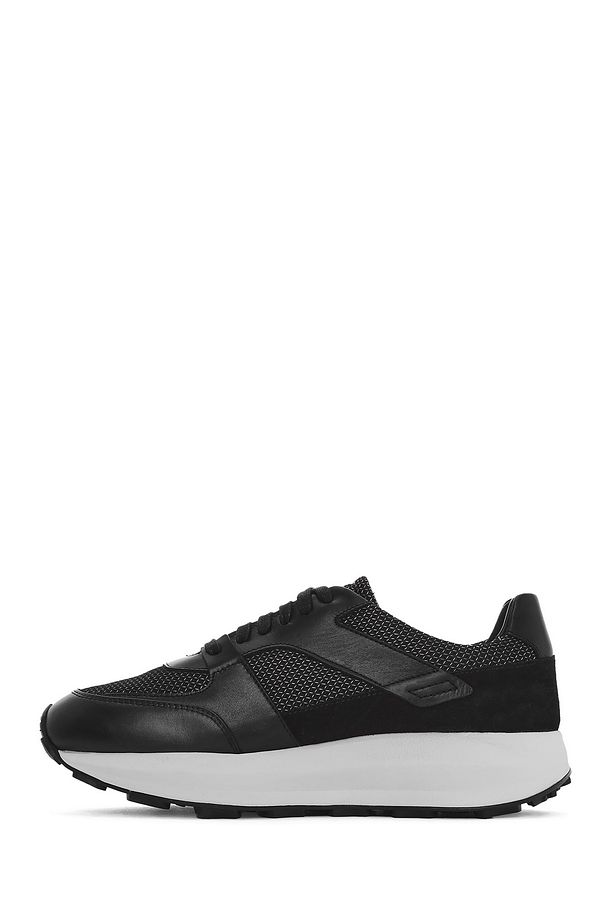 Erkek Siyah Bağcıklı Kalın Tabanlı Deri Sneaker 25SFD775114 - 2