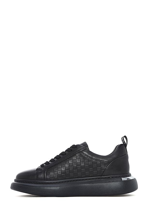 Erkek Siyah Bağcıklı Kalın Tabanlı Deri Sneaker 25SFD641418 - 2