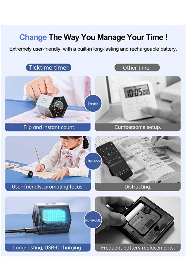 Timer, Hexagonal Cube, Custom Countdown, Suitable for Work, Office, Study, Task - 5