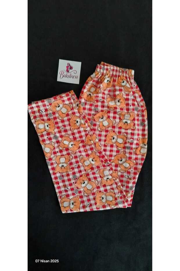Orange Checkered Teddy Bear Patterned Pajama Bottoms