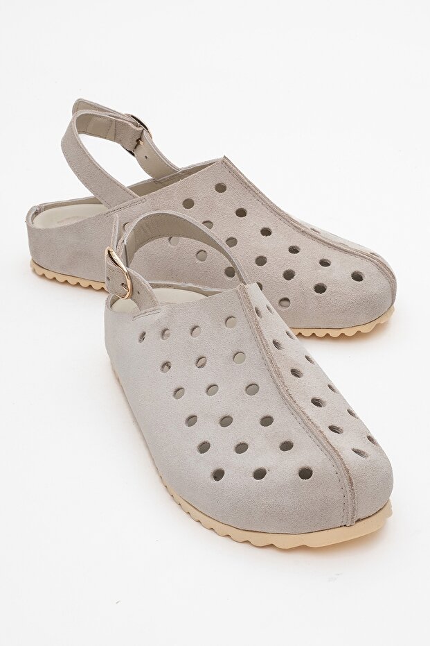 Justa Beige Suede Genuine Leather Women's Sandals