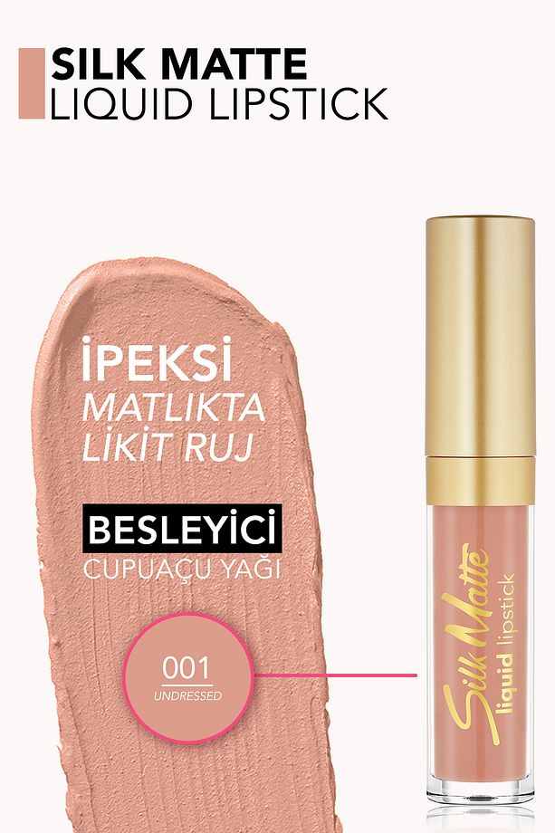 Kadife Dokulu Likit Mat Ruj - Silk Matte Liquid Lipstick - 001 UNDRESSED - 8690604397273 - 5