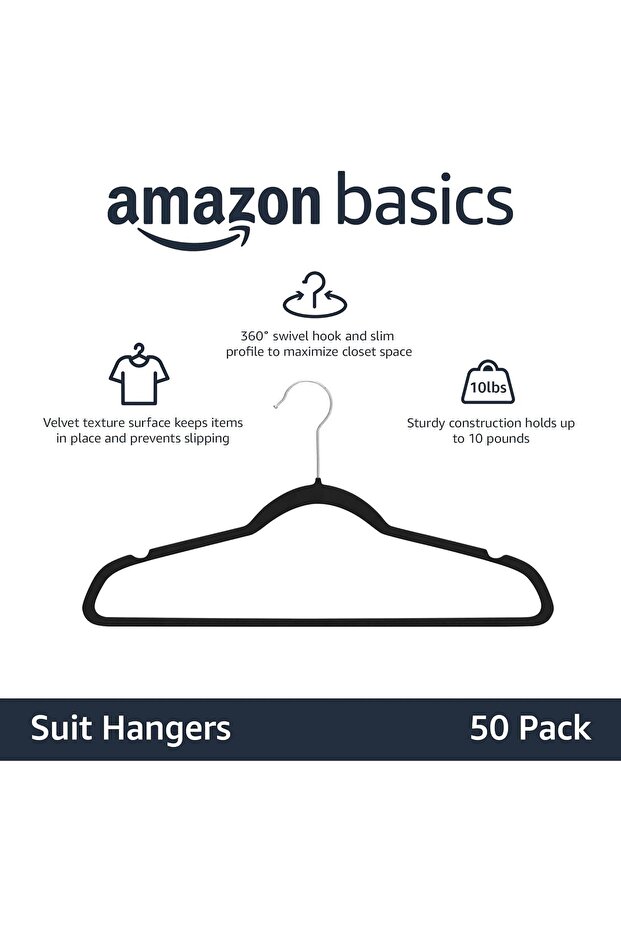 50-Pack Velvet Clothes Hangers,Non-Slip,Space-Saving,Slim Profile,Black