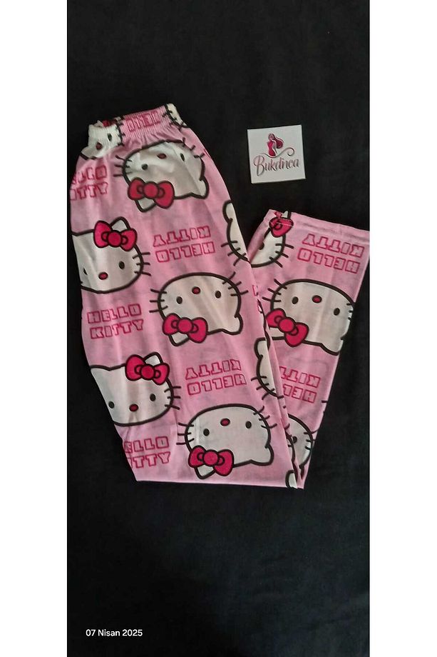 Pembe Kumaş Üzerinde Hello Kitty Desenli Pijama Altı - 1