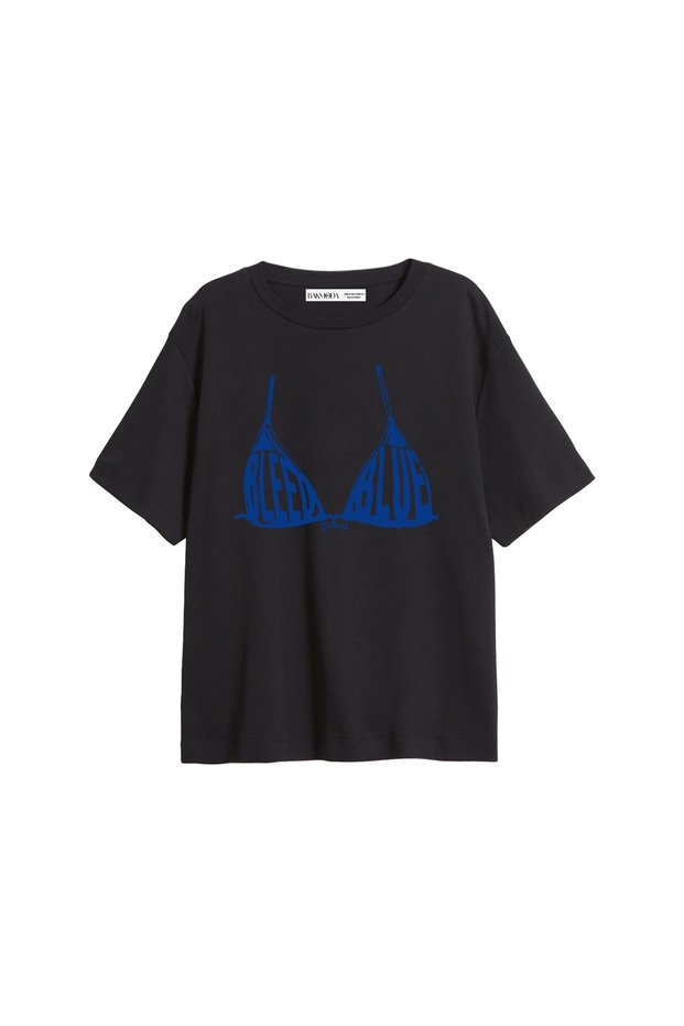 Bleed Blue Printed Relaxed Fit Black Women's Tshirt