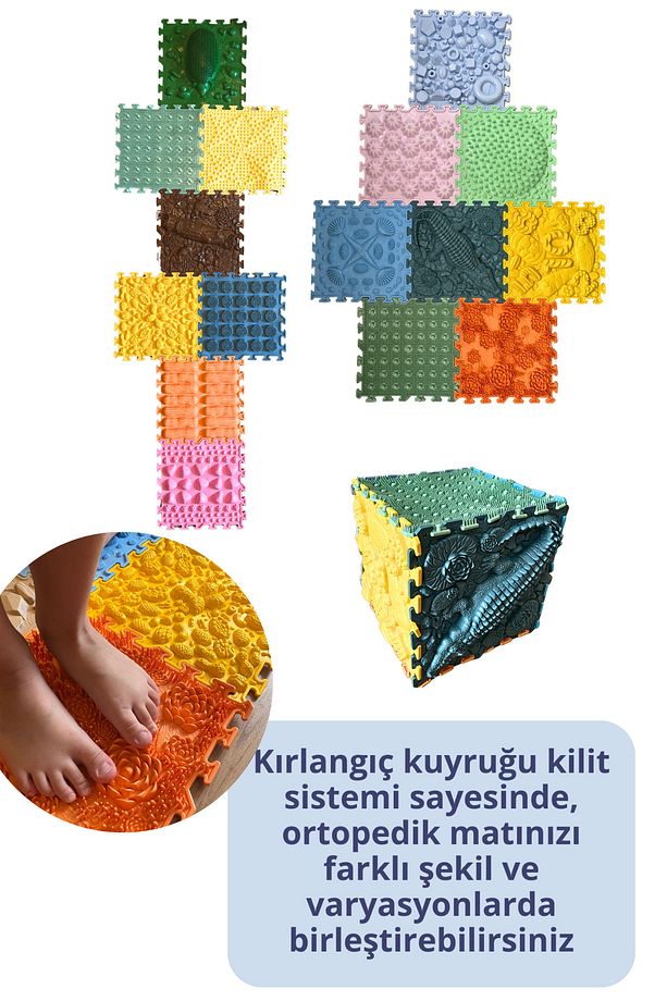 Ortopedik Mat, Ortopedik Çocuk Oyun Matı, Masaj Halısı 6 Modül Yapboz Puzzle Oyun Halısı Temel Set - 5
