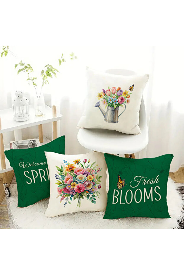Spring Themed Velvet Throw Pillow Cover Set of 4 43X43 cm Double Side Printing