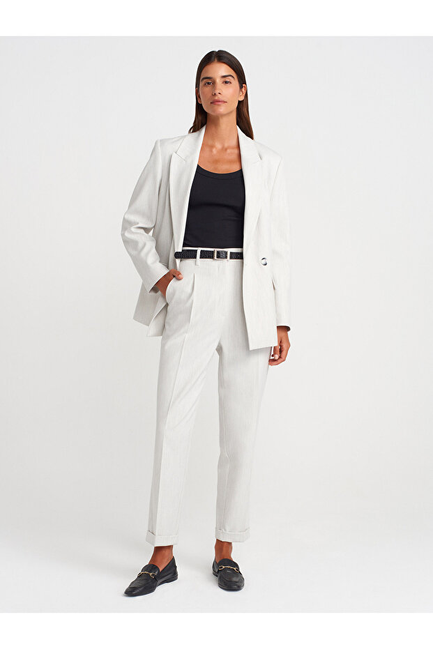 71659 Curved Leg High Waist Trousers-Light Gray