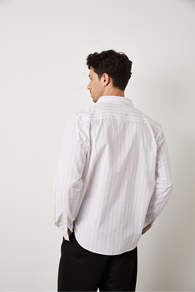 Poplin Çizgili Oversize Gömlek - 5