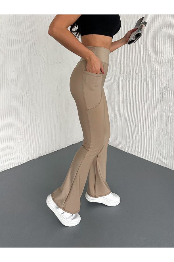 Kadın Yüksek Bel Toparlayıcı Çift Cepli Ispanyol Paça Tayt Bootcut/PUSH UP - 1