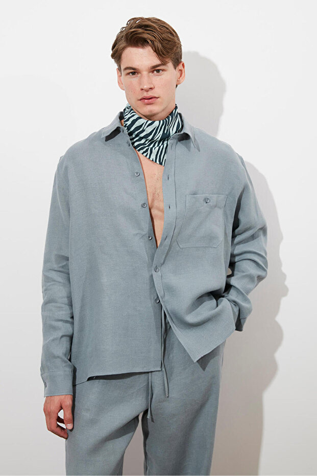 Oversize %100 Keten Gömlek - 1