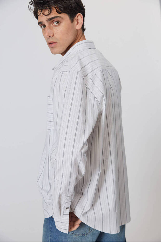 Oversize Çizgili Poplin Gömlek - 5