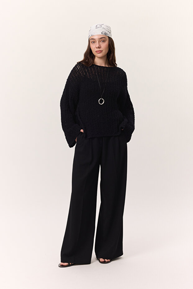 FİLE ÖRGÜLÜ TRİKO KAZAK SİYAH - 2