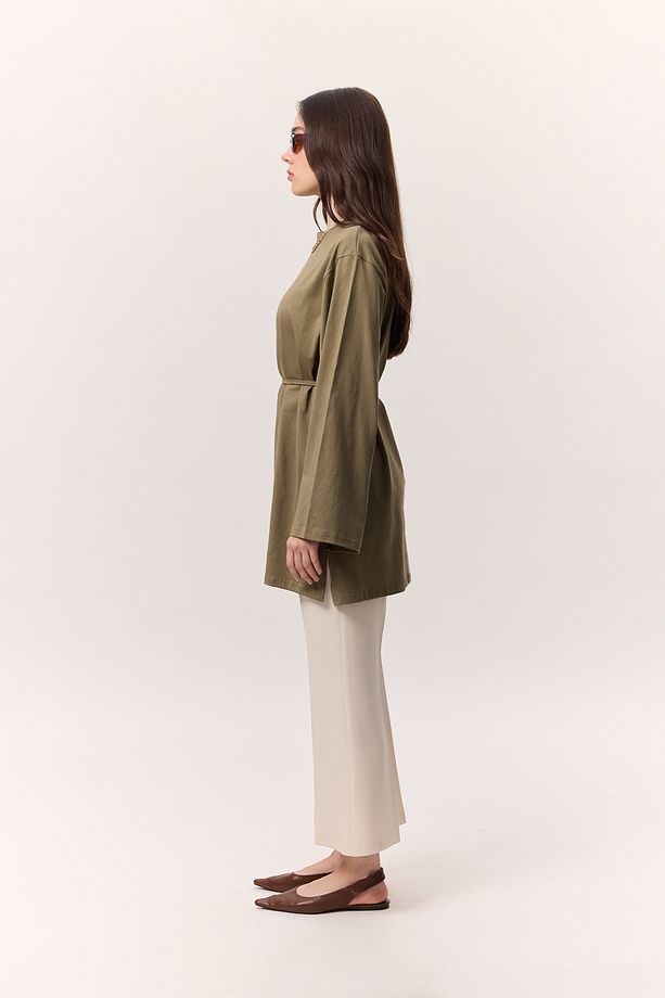 BAĞLAMA DETAYLI OVERSIZE TSHIRT HAKİ - 5
