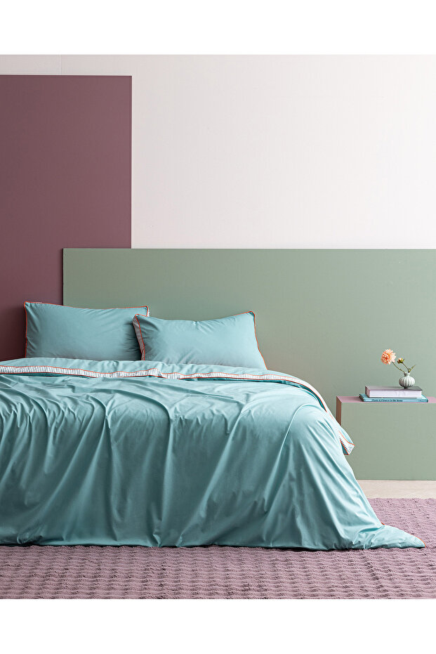 Allure Double 100% Cotton Bed Sheet Lı Duvet Cover Set - Turquoise