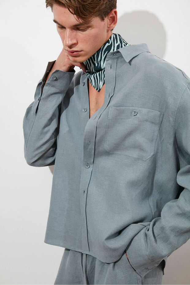 Oversize %100 Keten Gömlek - 3