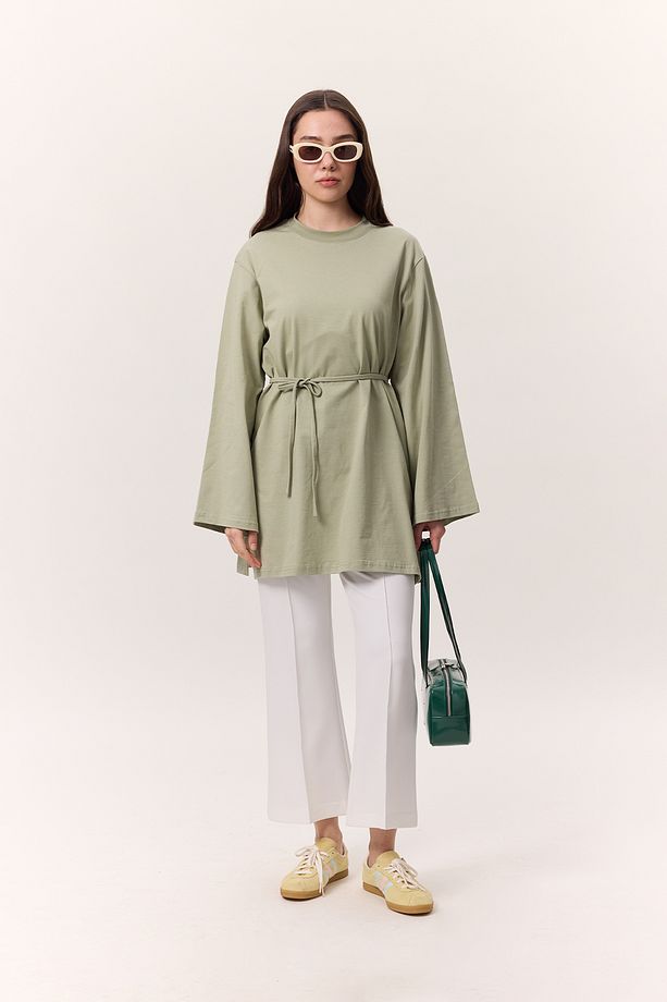 BAĞLAMA DETAYLI OVERSIZE TSHIRT ÇAĞLA YEŞİLİ - 4