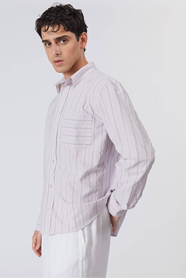Oversize Çizgili Poplin Gömlek - 4