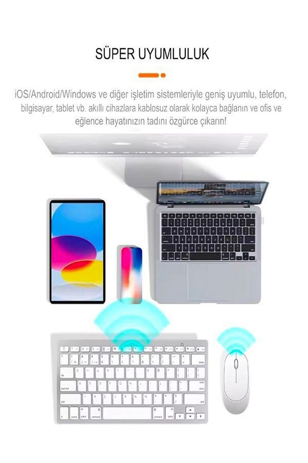 Mini IOS Android Windows Uyumlu 2.4G+BT5.2+BT3.0 Bluetooth Klavye Mouse Seti - 9