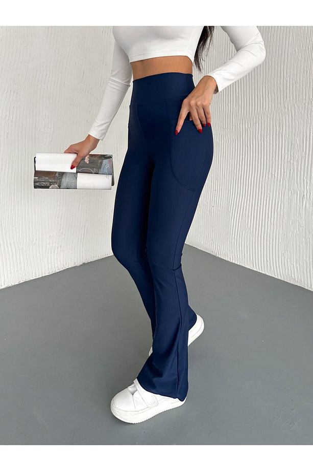 Kadın Yüksek Bel Toparlayıcı Çift Cepli Ispanyol Paça Tayt Bootcut/PUSH UP - 1