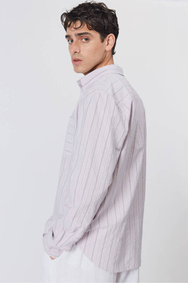 Oversize Çizgili Poplin Gömlek - 5