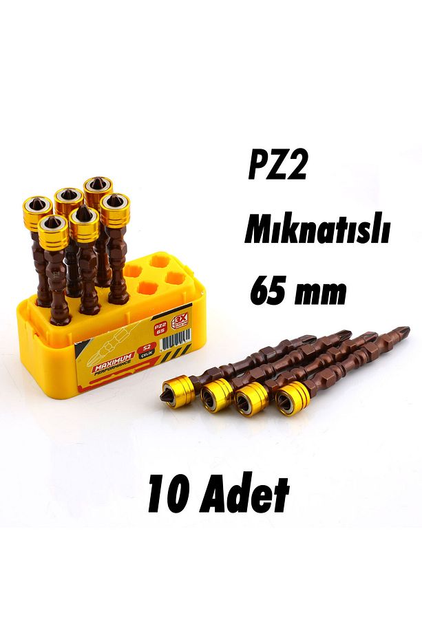 10 Adet (ÇİFT YÖNLÜ) Mıknatıslı Çelik Bits Uç Pz2 65 Mm Vida Yıldız Matkap Vidalama Ucu S2 Çeliği - 7