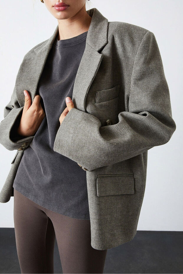سترة بنقشة Houndstooth كبيرة الحجم - 4