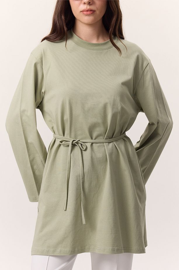 BAĞLAMA DETAYLI OVERSIZE TSHIRT ÇAĞLA YEŞİLİ - 7
