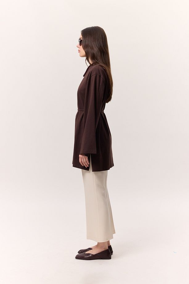 BAĞLAMA DETAYLI OVERSIZE TSHIRT ACI KAHVE - 5