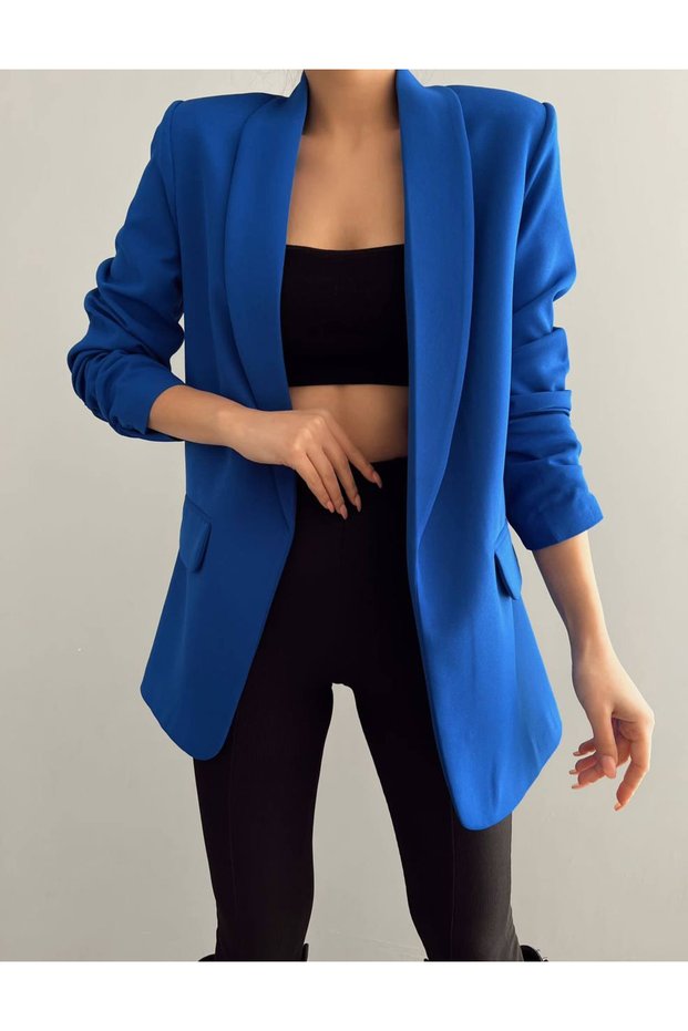 Hayal Women's Drawstring Sleeve Jacket Sax Blue