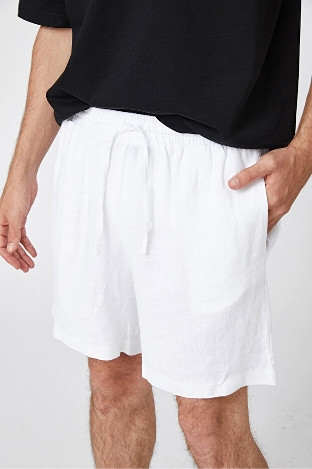 %100 Keten Kısa Şort - 4