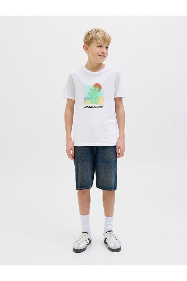 Jjbarbados Tee Ss Crew Neck Jnr Kids White Tshirt 12269841-01