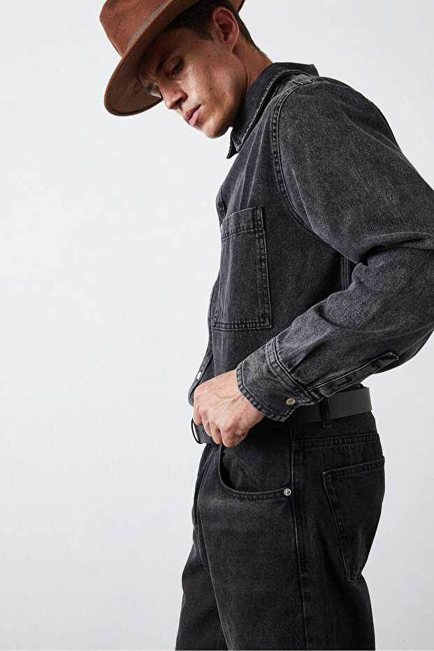 Oversize Cepli Denim Gömlek - 2