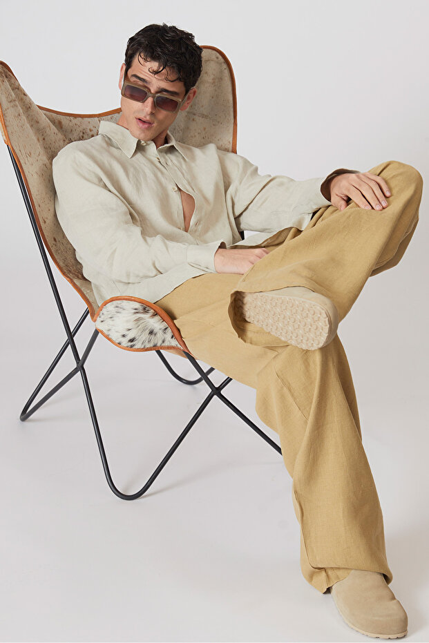 %100 Keten Lastikli Pantolon - 1