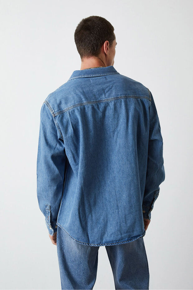 Oversize Cepli Denim Gömlek - 5