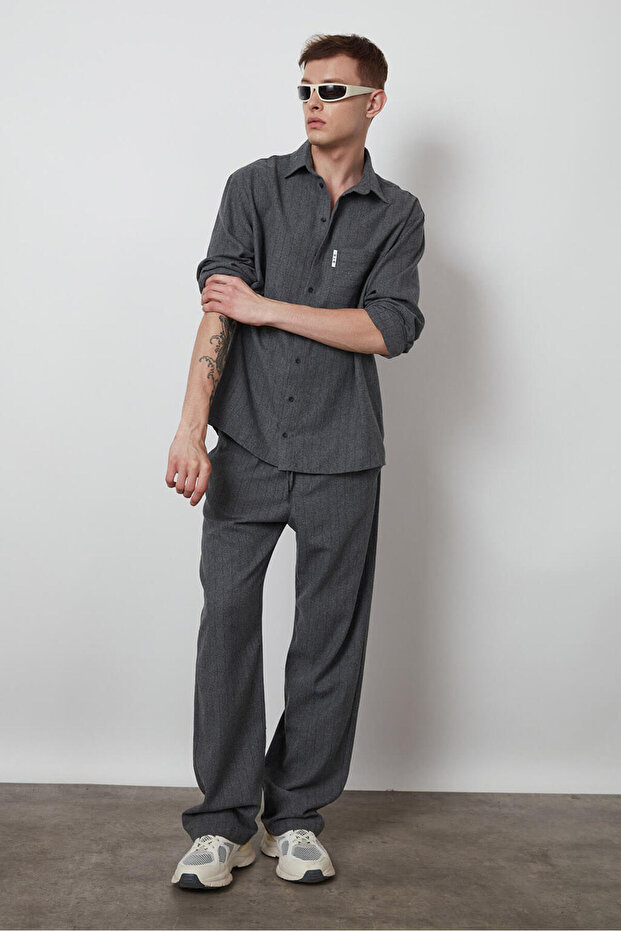 Oversize Çizgili Gömlek - 2